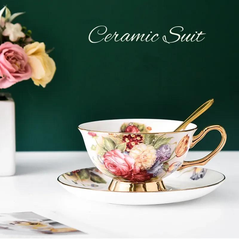 Bone China Coffee Cup Spoon Saucer Set English Afternoon Tea Cup Coffeeware 170ml Porcelain Cup and Saucer for Coffee