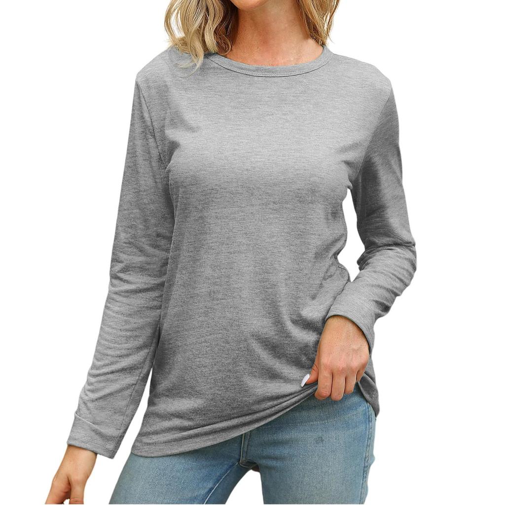 Women Long Sleeve Shirts Tops Fall Tunic Causal Fashion Round Neck Basic Tee