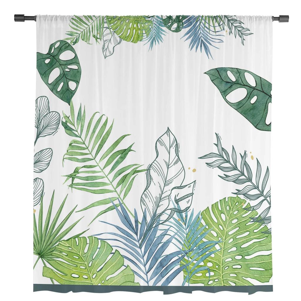 Прозрачные шторы с листьями тропических растений для гостиной, кухни, оконные шторы, тюлевые занавески для спальни, вуали
