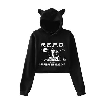 Мода R.E.P.O Мультяшный Принт Каваи Кроп-Топ Худи Смешные Кошачьи Ушки Укороченный Свитшот с Капюшоном Пуловер Женские Топы Уличная Одежда