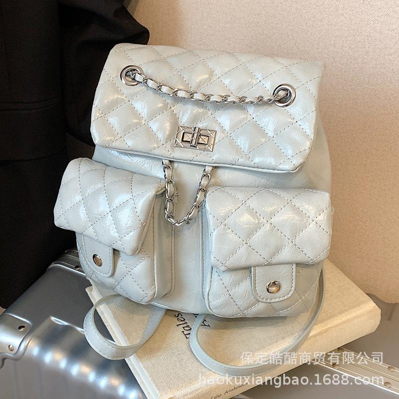 Рюкзак-цепочка ромбовидной формы, женский нишевый дизайн, модная сумка-ведро, повседневный корейский вариант, школьный рюкзак премиум-класса для путешествий