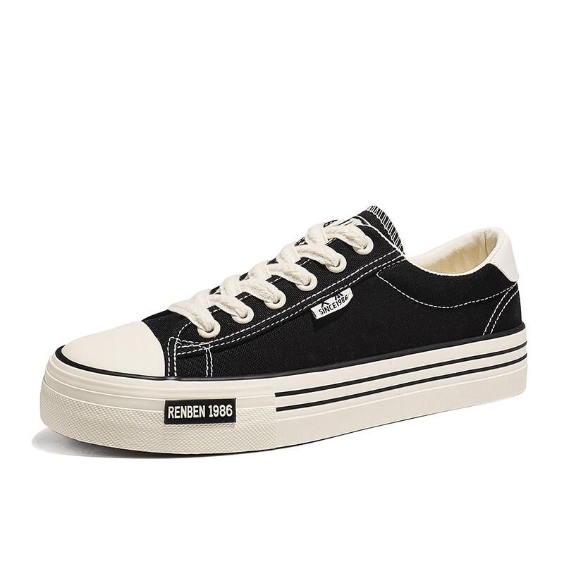 Renben Official Men's Canvas Shoes Spring Autumn 2026 New Trendy Men's Sneakers Black Size 39