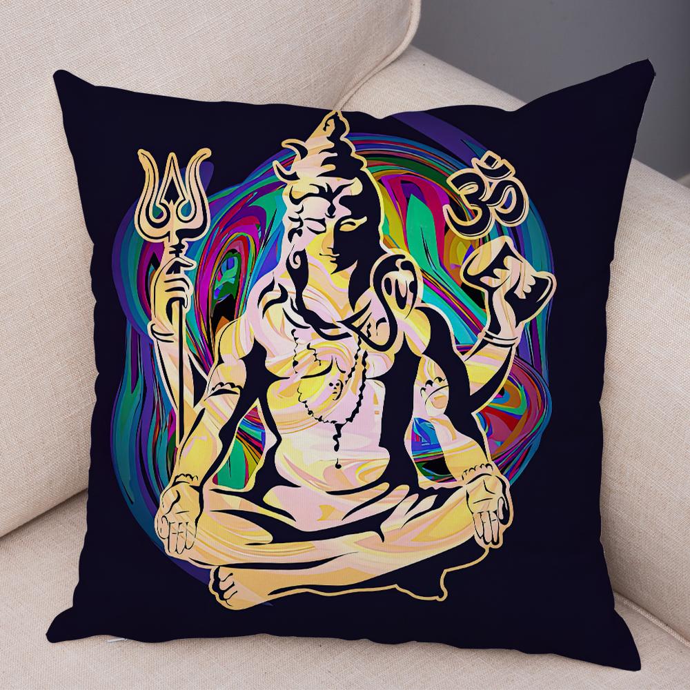 Indian God Ganesha Cushion Cover Colorful Psychedelic Art Print Soft Linen Yoga Room Home Decor Pillow Case