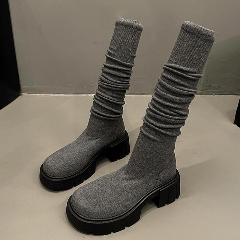 Модные женские высокие сапоги на платформе, дизайнерские зимние туфли, ботфорты-носки, модные ботинки челси 2025, новые, уютные, для платья, ботинки женские