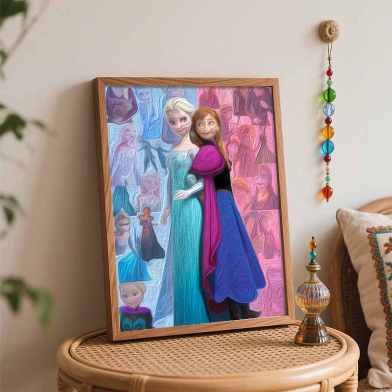 Disney Oil Painting DIY Digital Painting Elsa and Anna Princess HandPainted Wall Art for Living Room and Entryway Decoration.