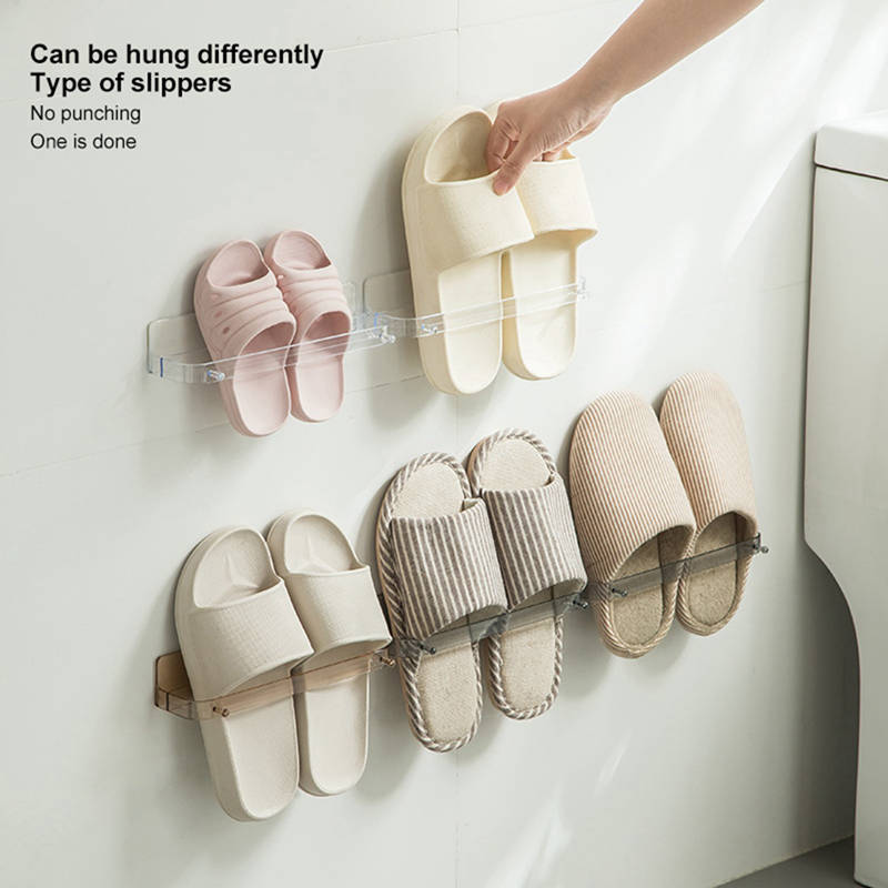 Прозрачная полка для тапочек в ванной комнате, бесплатная перфорированная настенная подвесная полка для хранения обуви, полка для туалетной обуви