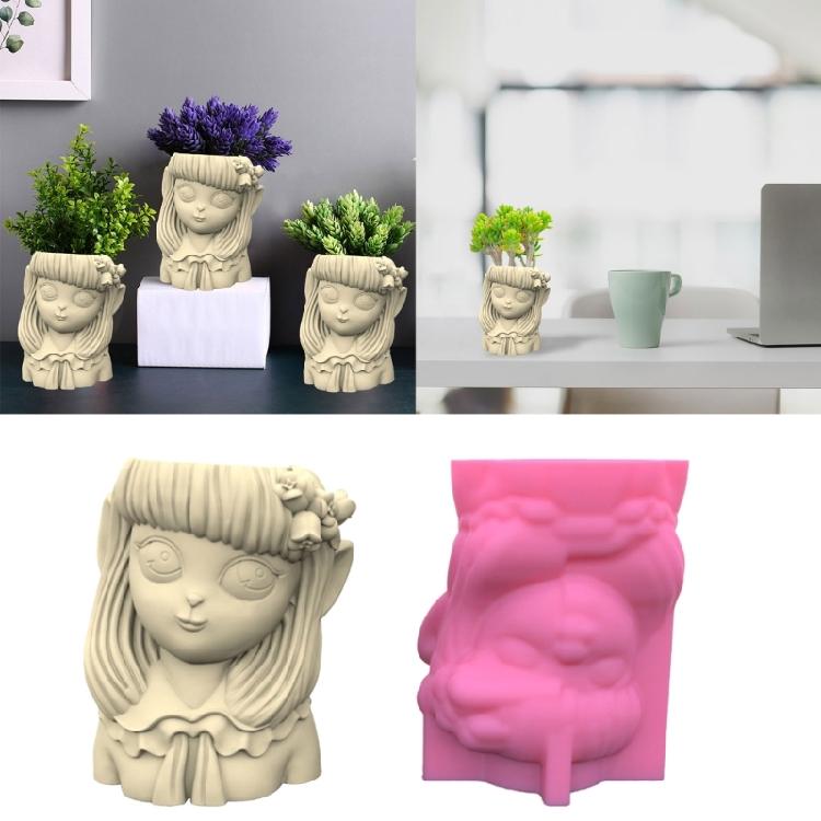 3D силиконовые формы из гипса для маленькой девочки для изготовления цветочных горшков для суккулентов