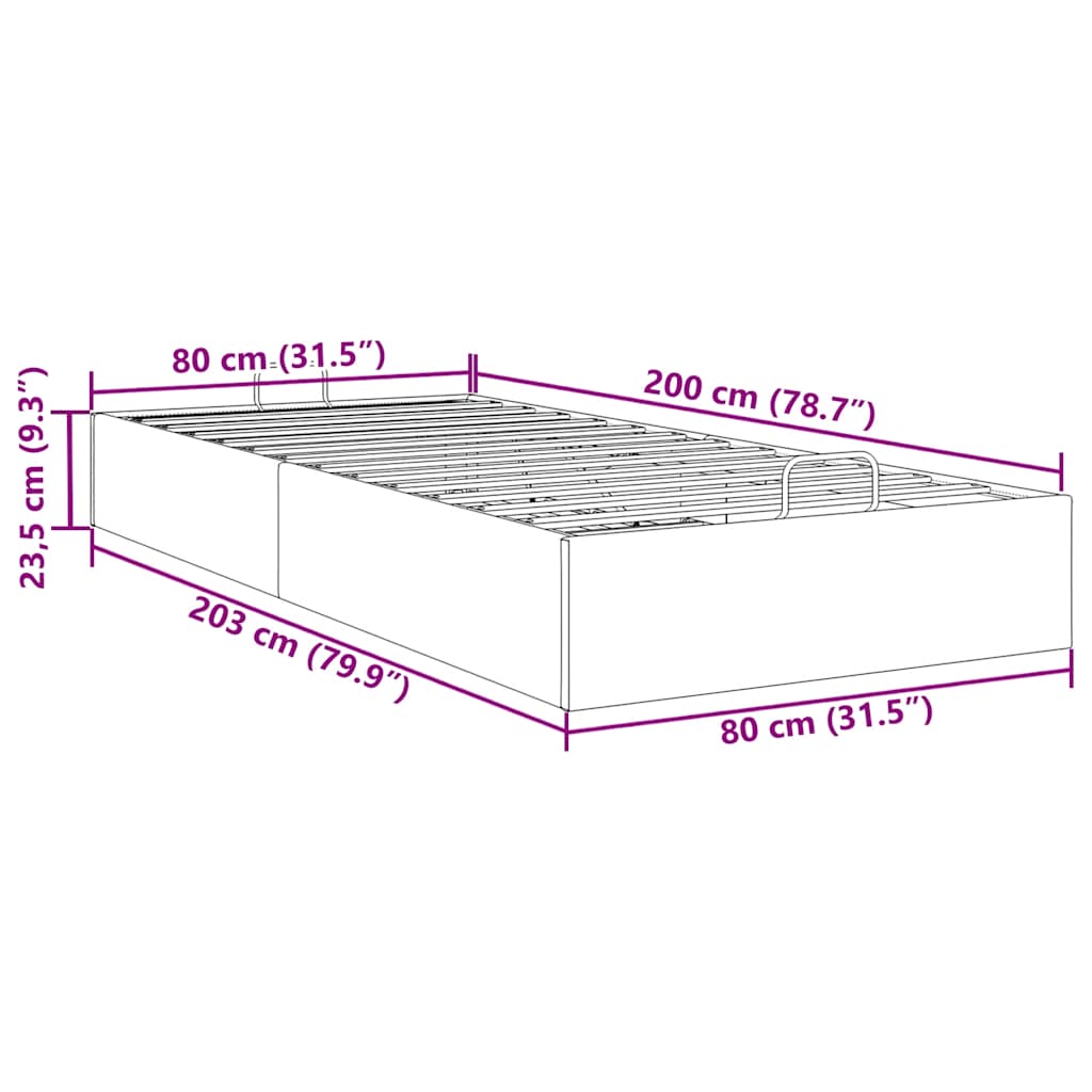 Ottoman Bed without Mattress Black 80x200 cm Faux Leather