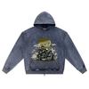 DTG print Knitted Denim Zip-Up Hoodie Liberator Brother Print Zipper Hoodies  