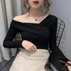 Spring New Foreign Style Sexy Off-the-shoulder Diagonal-neck Bottoming Shirt with Exposed Collarbone Inner Top Long-sleeved T-shirt Women