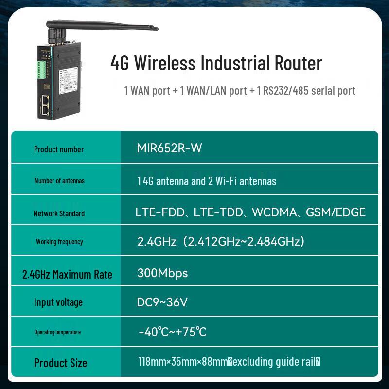 Maiwei MIR652R-W 4G Industrial Cellular Router (CN version)