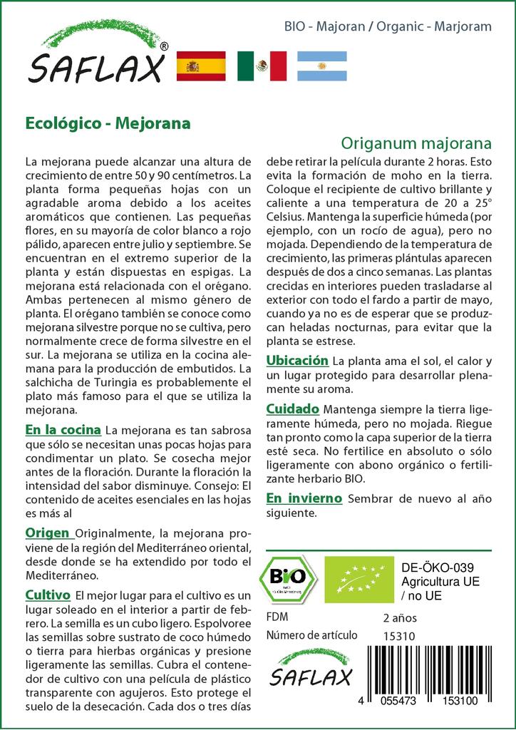 SAFLAX Garden in the Bag - Органический - Майоран - 700 семян - С субстратом в удобном стоячем пакете - Origanum majorana