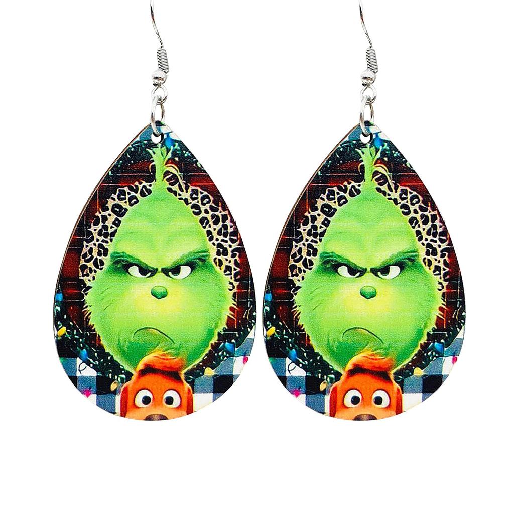 Рождественские деревянные серьги Зеленые волосы Рождественский подарок Висячие деревянные серьги Серьги