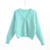 Women Knitted Cardigan Cropped Sweater Long Sleeve Coat Jacket V Neck Pearl Button Tops