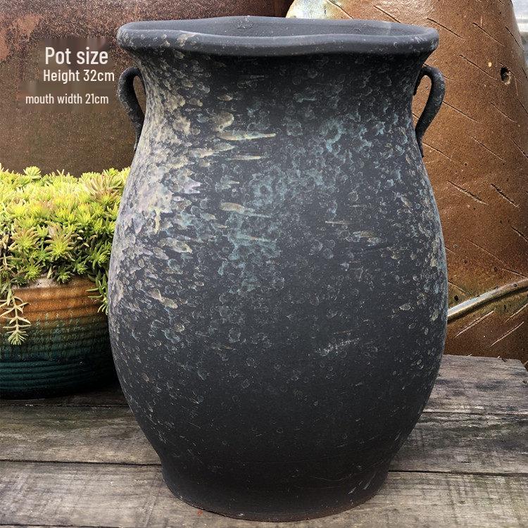 Yixing Handmade Retro Purple Clay Succulent Pot - Breathable Large Ceramic Jar for Green Plants