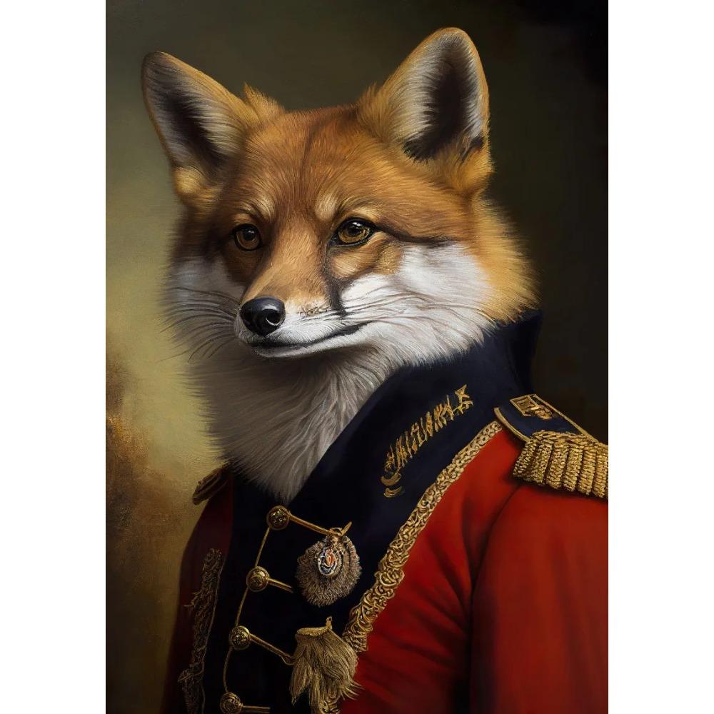 Animal Portrait Lion Fox Golden Retriever In Military Uniform Poster Print Wall Art Pictures Canvas Painting Room Home Decor