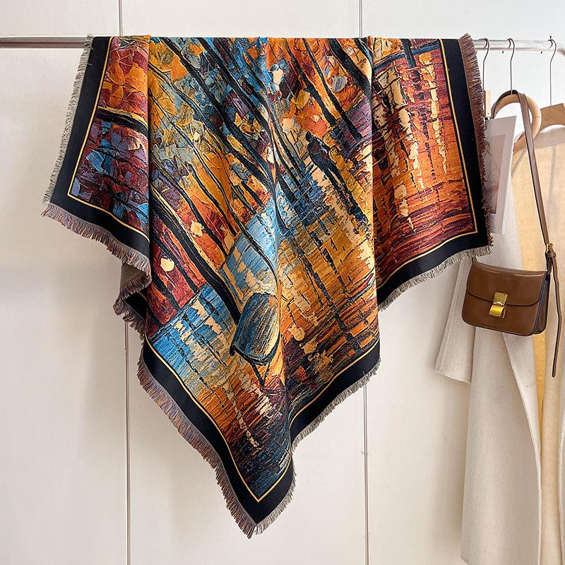 Versatile Mixed Color Contrasting Double-Sided Imitation Cashmere Shawl Winter High-End Warm Square Scarf