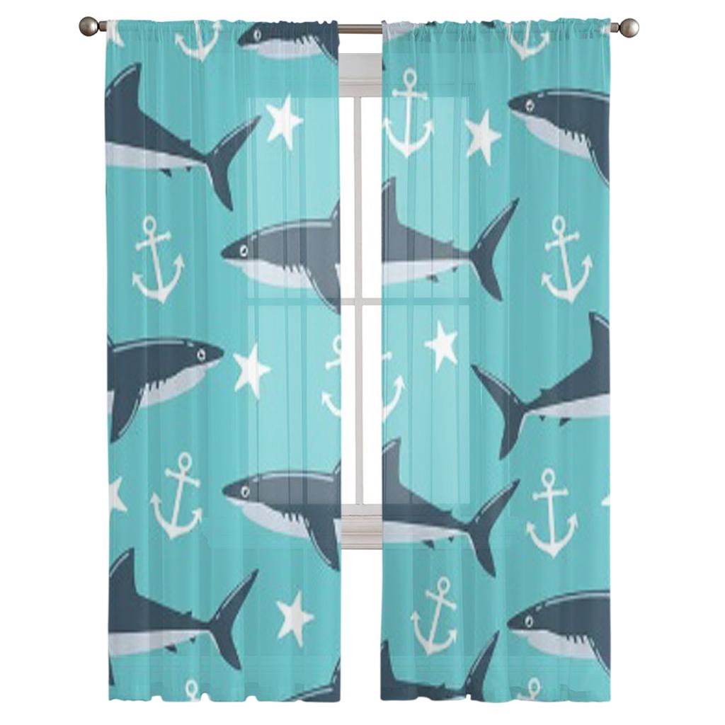 Роскошные шифоновые прозрачные шторы с узором акулы для гостиной, спальни, украшения, оконная вуаль, тюлевая занавеска