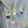 Cactus Potted Plant Enamel Women Shirt Suit Brooch Collar Pin Emblem