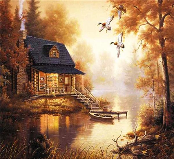 RUOPOTY Цифровая живопись Осенний пейзаж Wall Art Уникальный подарок DIY Рамка Украшение дома Ручная роспись Раскраска Гостиная