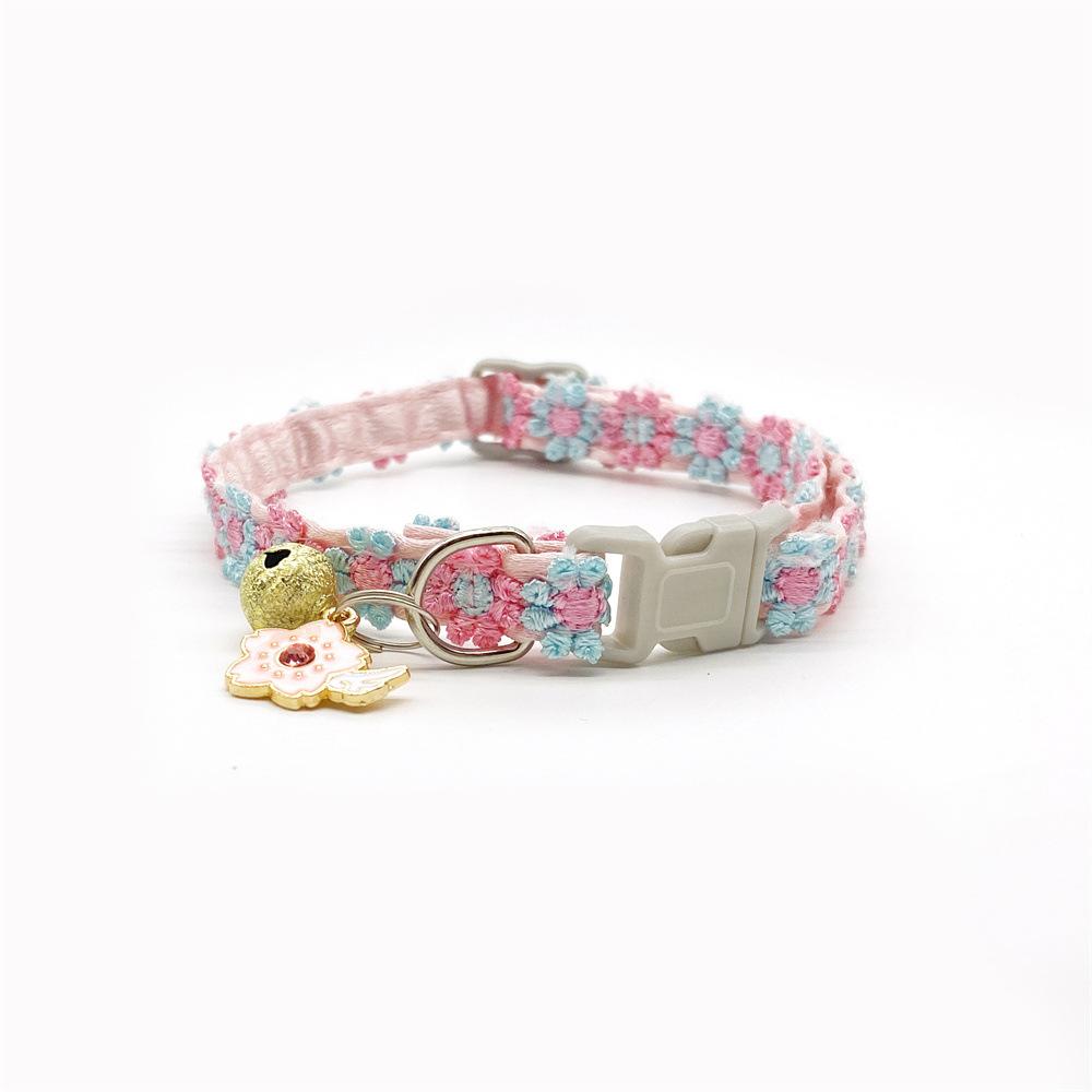 Colorful Lace Flower Pet Necklace Cat Collar with Bell Puppy Jewelry Pet Collar
