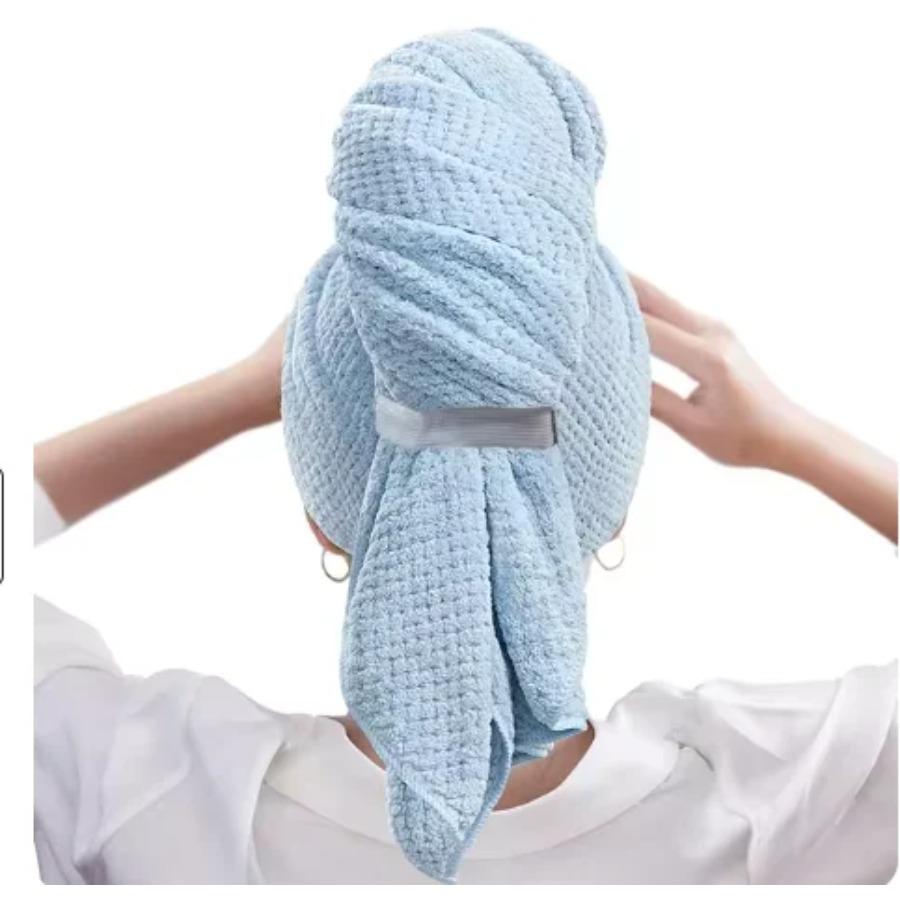 Большое однотонное влагопоглощающее полотенце для сушки волос из микрофибры, полотенце для волос с эластичным ремешком, мягкое быстросохнущее полотенце