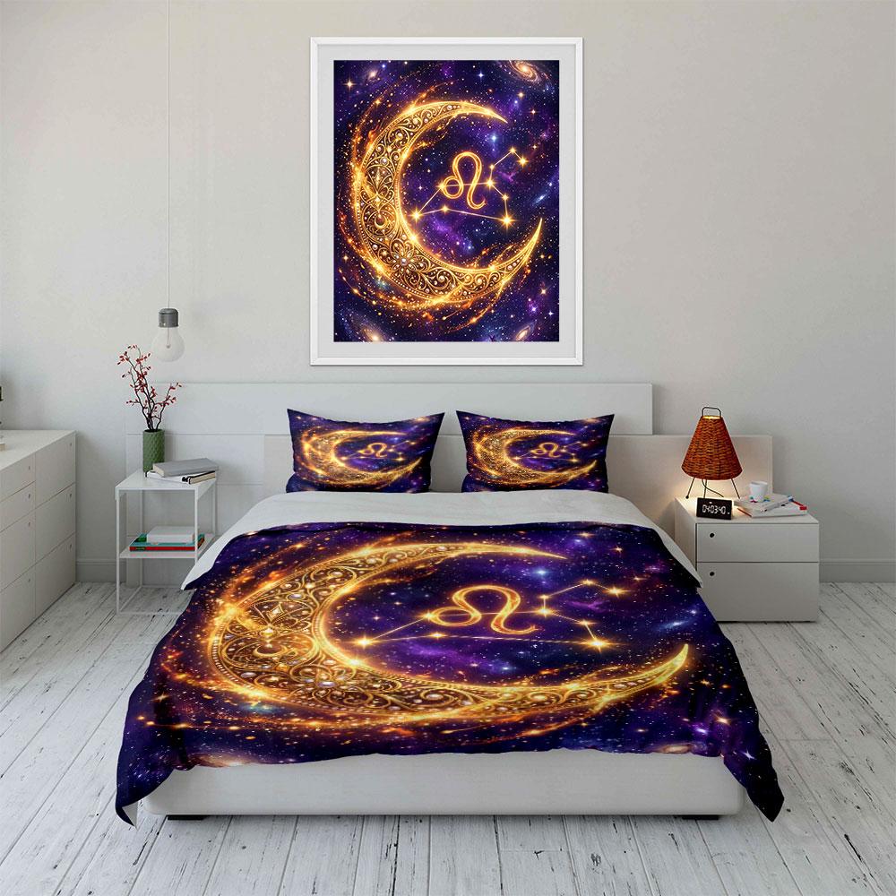 Golden Leo Zodiac Bedding Set Bedding Duvet Cover Set Duvet Cover Pillowcases (1 * Duvet Cover 2 * Pillowcases, without duvet insert)