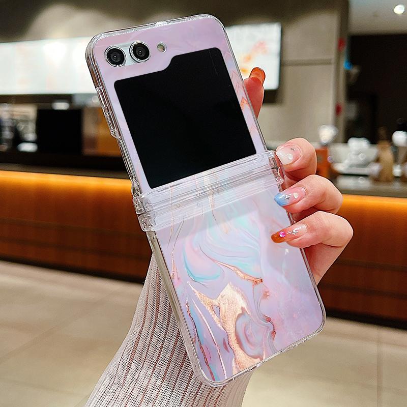 Ink Marble Pattern Clear Phone Case For Samsung Galaxy Z Flip5 Flip7 Flip6 Folding Hard Cover For Samsung Z Flip 7 6 5 4 3 5G