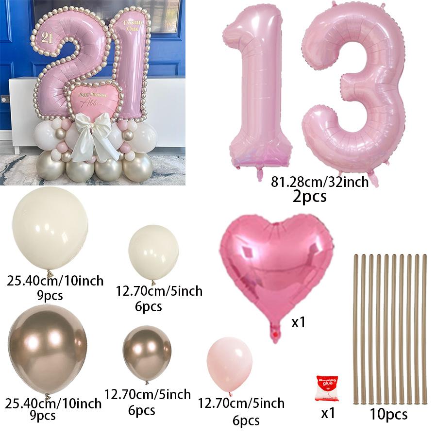 Pink number column balloon set, pink balloons suitable for birthday parties, graduation, weddings, and anniversary decorations