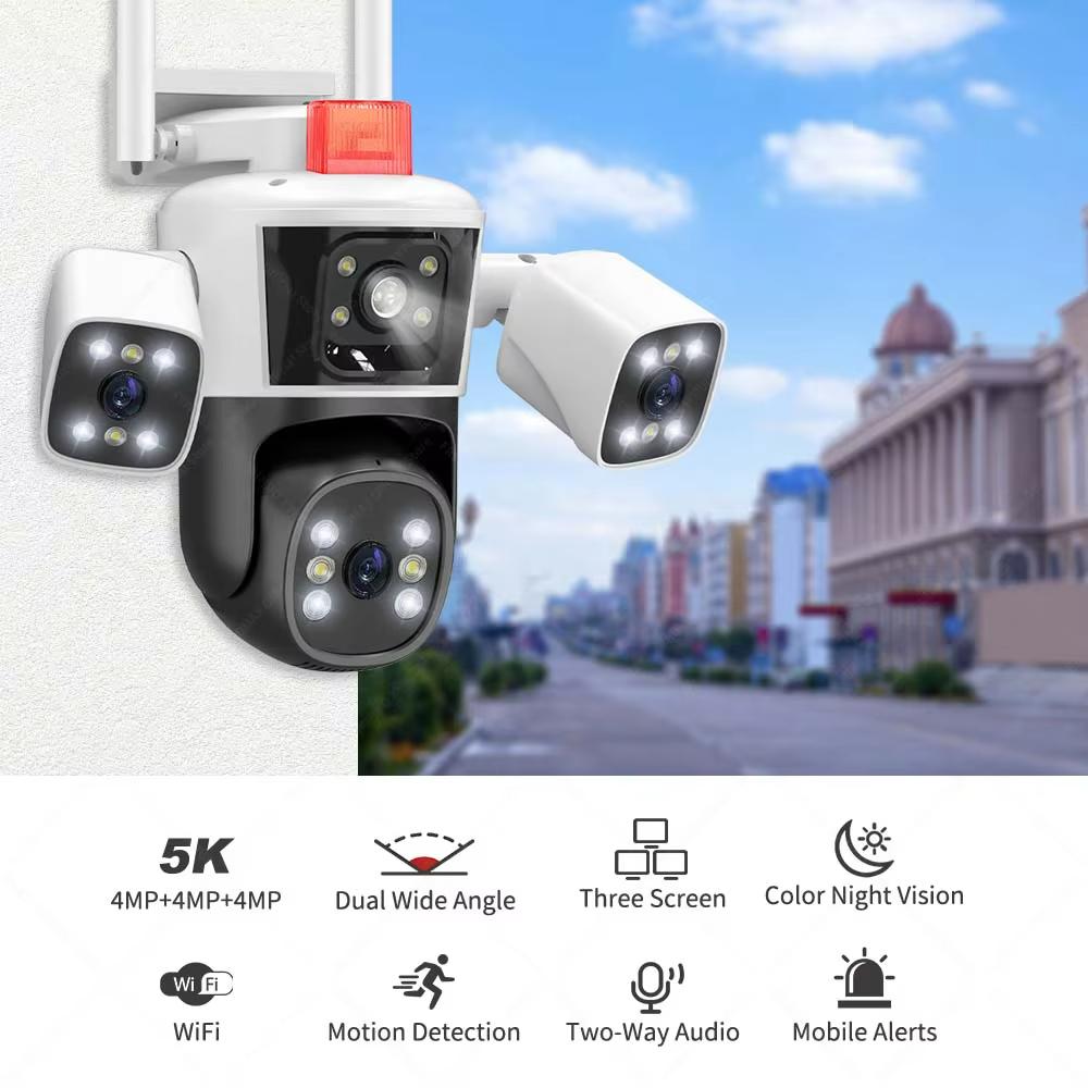 LS VISION 6K 12MP WiFi IP Camera Three lens Panoramic View Outdoor PTZ IP Camera AI Tracking Security Protection CCTV Surveillance Cameras