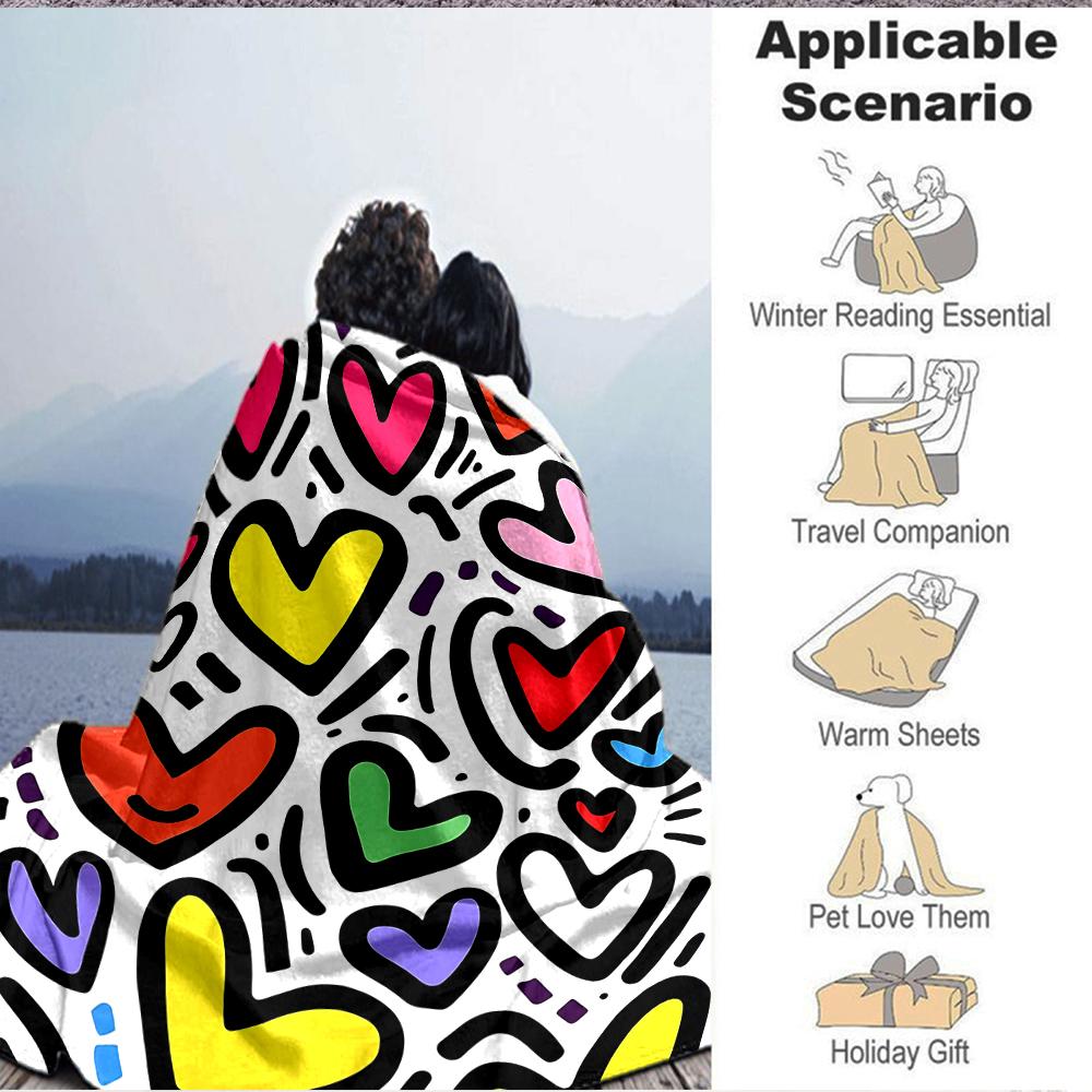1Pc Colorful Heart Flannel Blanket, Soft And Comfortable, Casual Warm, Camping Travel, Christmas, Halloween Xmas Gift. G1115
