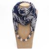 Floral Print Scarf Necklace with Beaded Chain – Elegant Women’s Fashion Jewelry & Versatile Infinity Scarf