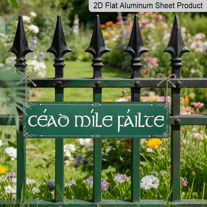 1pc Irish Metal Sign "Ceád Míle Fáilte" - 3.94X15.75 Inch Aluminum Decorative Sign, Multilingual Decorative Plaque English and Celtic Script, Weather
