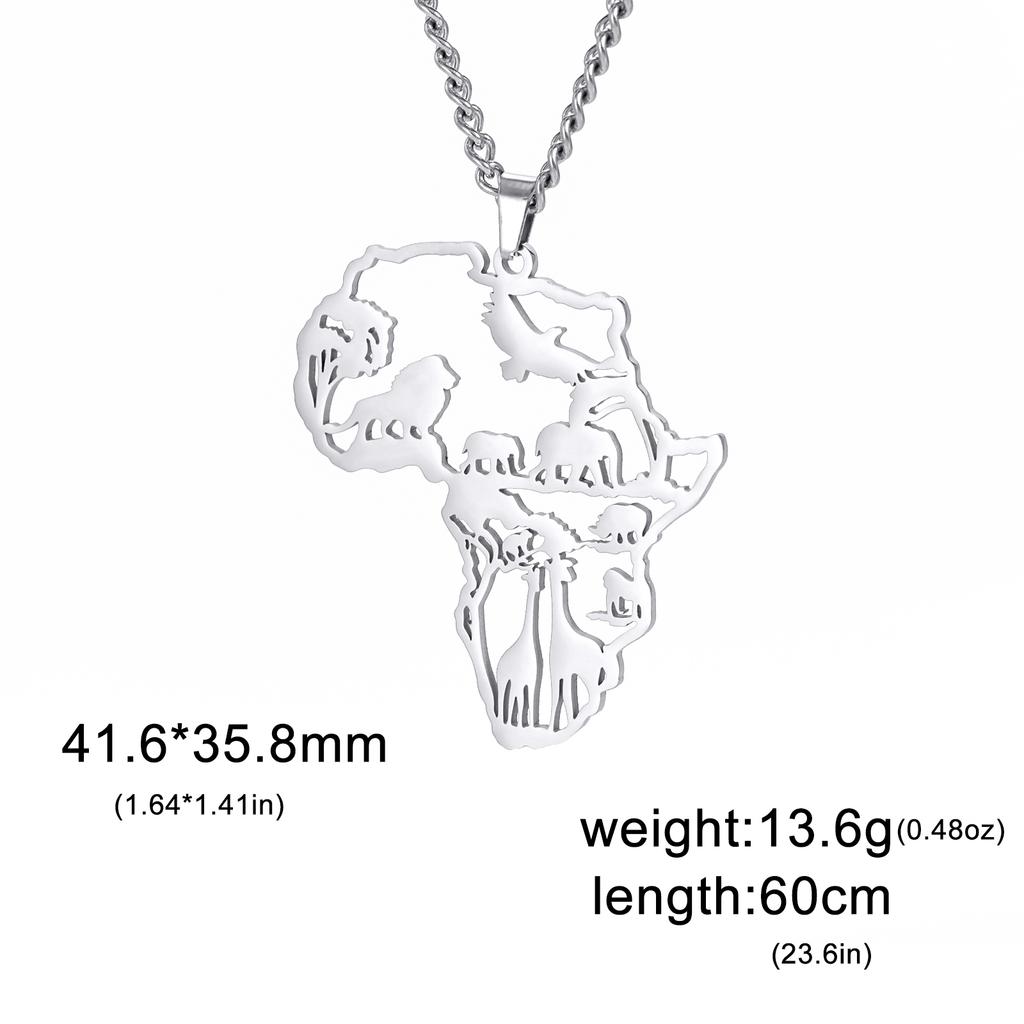 Myshape Animal Map Lion Giraffe Elephant Pendant Stainless Steel Necklace Men's and Boys Fashion Ethnic Jewelry Gift