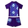 Girls 2 Piece Floral Print Swim Set Round Neck Short Sleeve Top Elastic Waist Boyshorts Beach Bathing Suit Swimsuit
