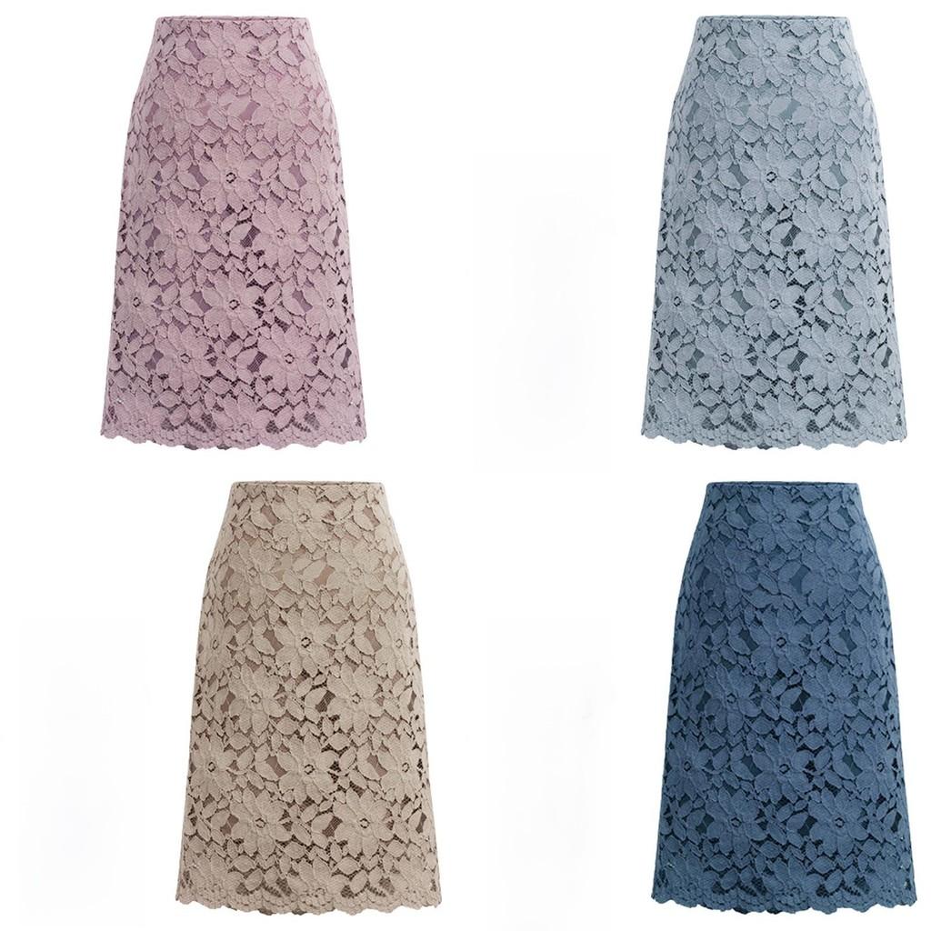 French Lace Midi Skirt With Zipper For Office And Casual Wear