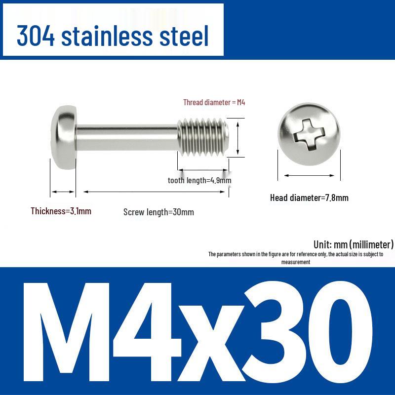 Yigu 304 Stainless Steel Phillips Round Head Captive Screws - M2/M3/M4 Half Thread Pan Head Machine Screws