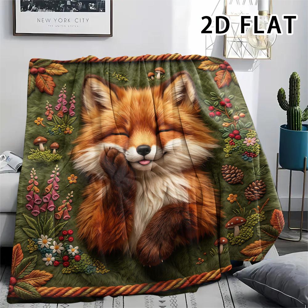 1Pc 2D FLAT Soft Fox Family Print Flannel Blanket,High quality Comfortable for All Seasons,Home Decor,Warmth and Comfort,Perfect for Christmas Gifts
