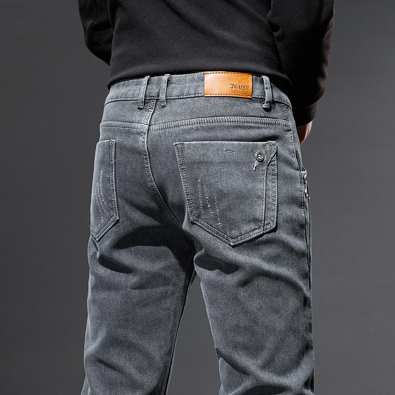 Плюшевые эластичные фланелевые джинсы для мальчиков: Удобные, Сохраняющие тепло, Приталенные, Прямые брюки для весны и осени