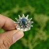 Gift For Her 925 Silver Natural Labradorite Promise Flower Adjustable Ring