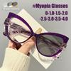 Retro Large Frame Cat Eye Photochromic Myopia Glasses Gradient Frame Premium Sense Reading Glasses UV Protection Glasses Woman