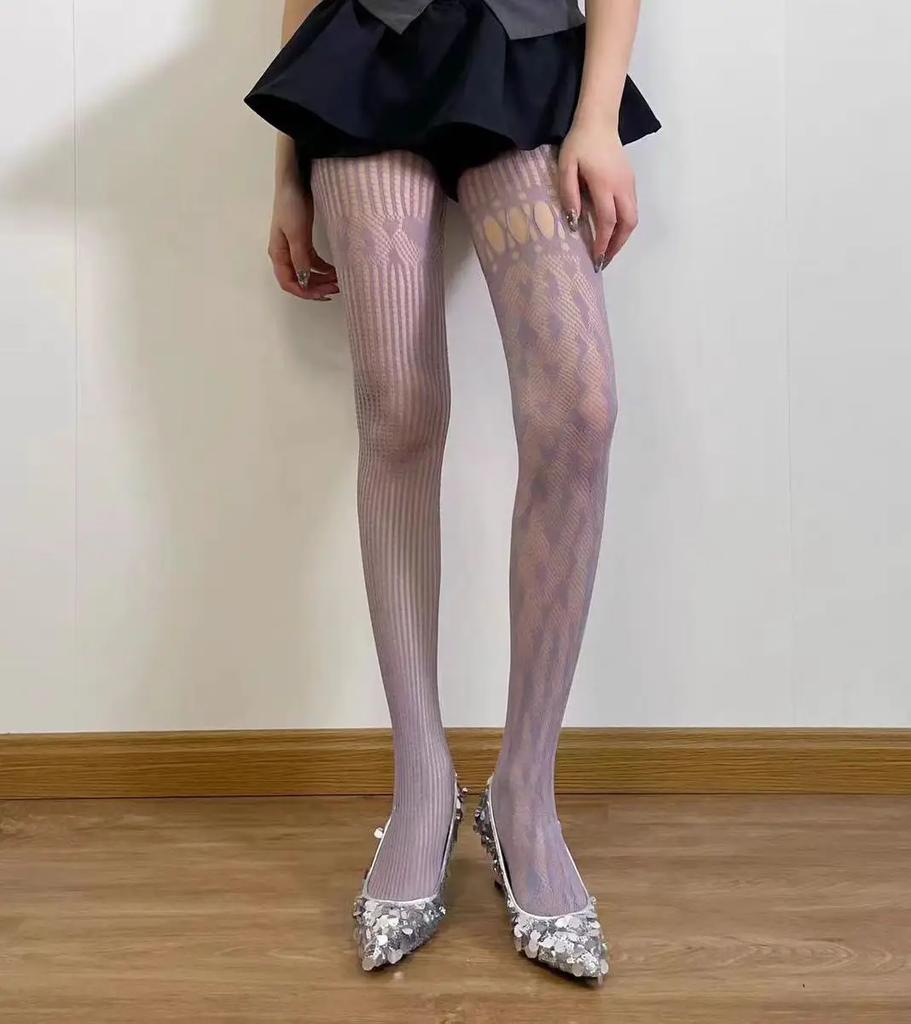 Женские сексуальные кружевные сетчатые чулки Лолита с вырезами, однотонные колготки, женские необычные колготки с открытой кожей, тонкие чулки для тела Y2k