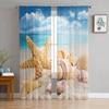 Sand Beach Waves Palm Trees Sheer Curtains for Living Room Decoration Tulle Voile Organza Window Curtains for Kitchen Bedroom
