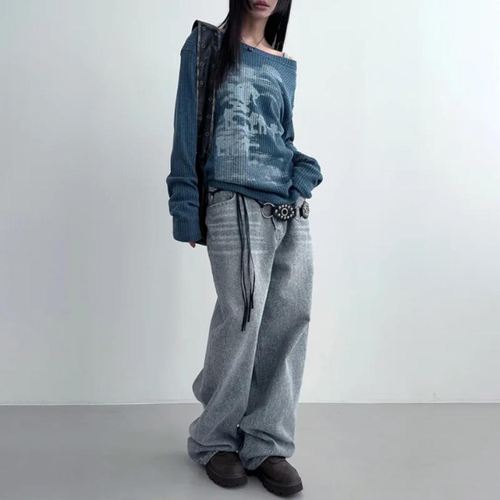 VAYLA Осень Харадзюку Женские футболки с принтом Винтажная уличная одежда Гранж Асимметричный воротник Топы Эстетика Y2k Свободные Повседневные Хип-хоп Винтажные топы