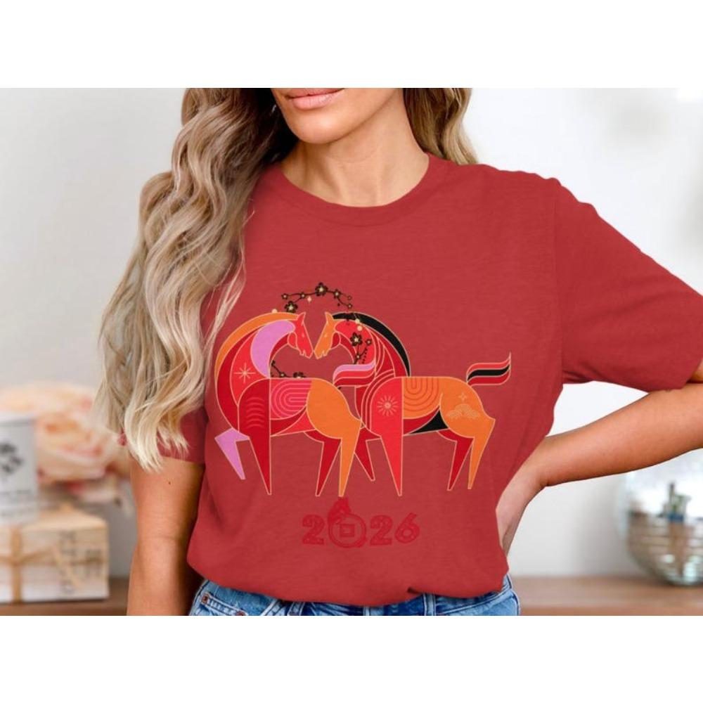 Lunar New Year 2026 Shirt Year of The Horse Chinese Zodiac TShirt Creative Design Happy New Year Men Women Tshirt Cotton Tops
