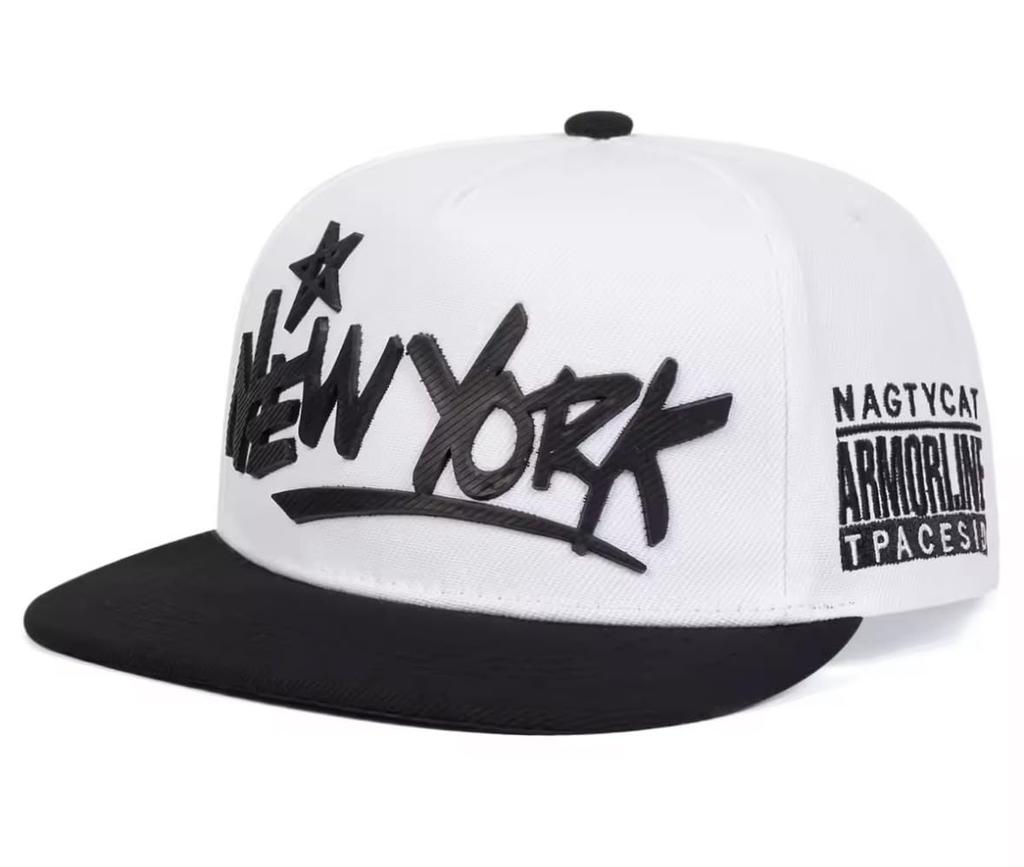 Sproutsy New York Snapback Cap, Street Style, Black with White Embroidery, Men's (JP, Numeral Size, 58.0 Cm, White)