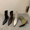 Fashion New Style Vintage Women's Thin Med Heels Ankle Boots Women Winter Shoes Pleated Pointed Toe Short Boots Designer Leather Boots