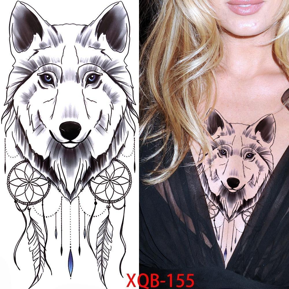 1 PC 210*114MM Cat Geometry Black Temporary Tattoos For Men Women Black Forest Skull Tiger Wolf Tattoo Sticker Evil Devil Arm Tattoo