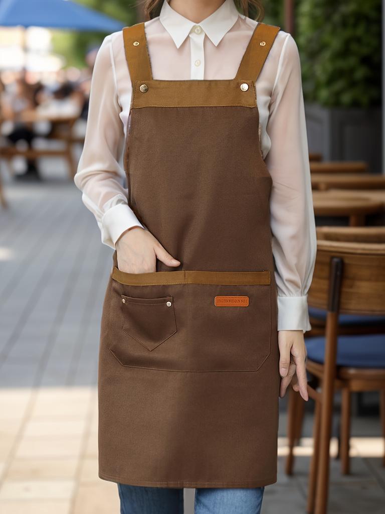 1 шт. Унисекс Регулируемый фартук с карманами, Полиэстер 100% Не тянущийся, Обычная посадка, Без рукавов, Н-образный подол, Тканый для приготовления пищи, выпечки, работников ресторана