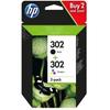 HP 302 Pack De 2 Cartouches D'encre Noire Et Trois Couleurs Authentiques (X4D37AE) Pour HP DeskJet 2130/3630 Et HP OfficeJet 3830